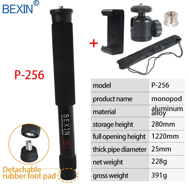 BEXIN Extendable lightweight portable mini monopod adjustable Photography unipod dslr video Camera Monopod holder bracket: P256-B
