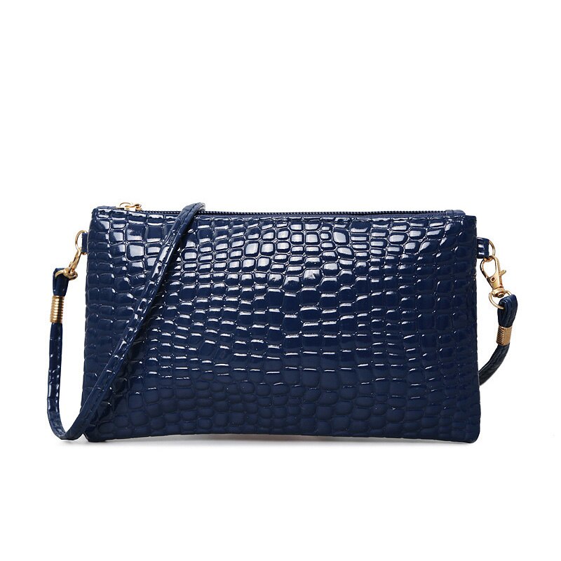 Bolsa de ombro feminina couro sintético, bolsa feminina preta crocodilo: Blue