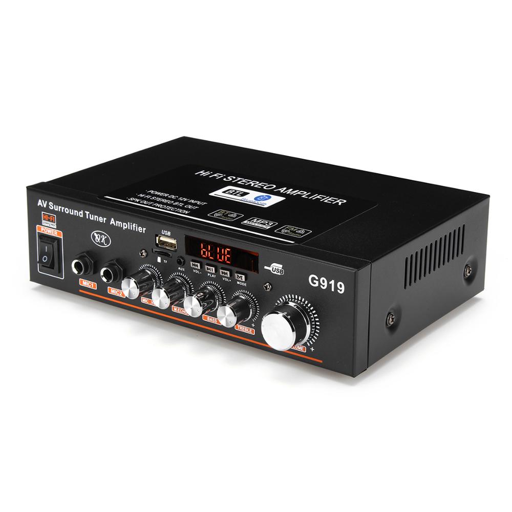 360W G919 Mini Amplificador Audio bluetooth Stereo Power Amplifier FM SD Hifi 2CH Amp Music Player Power Amplifier Car 12V 220V