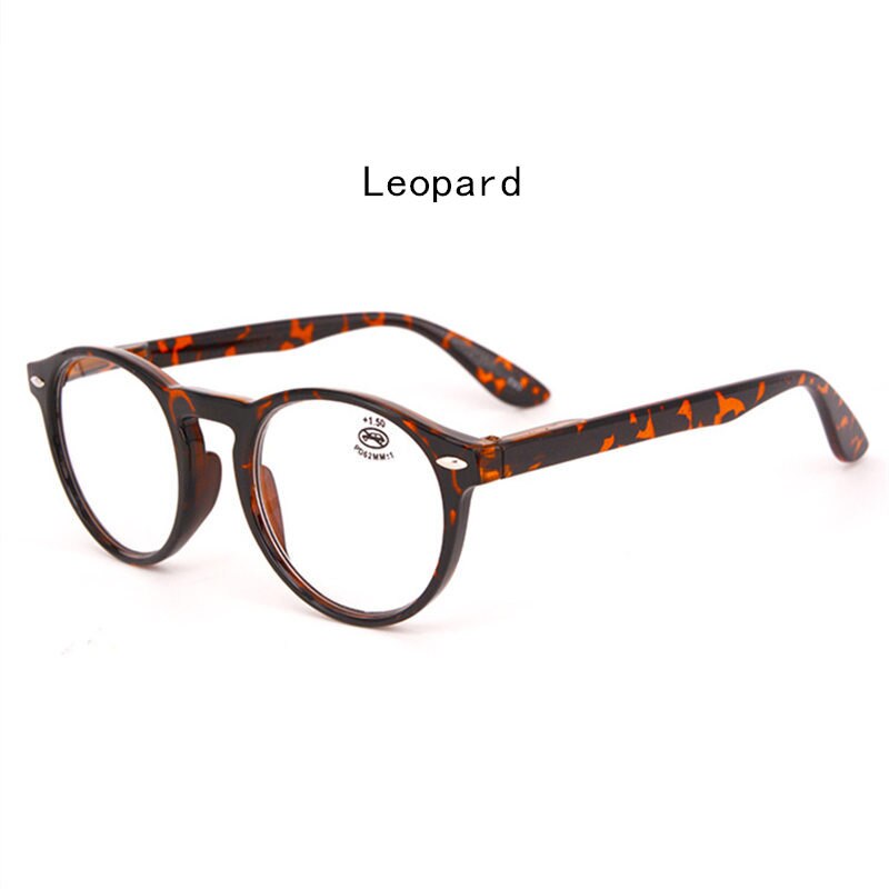 Uvlaik moda redonda óculos de leitura das mulheres dos homens retro vermelho azul preto óculos do vintage ultraleve quadro: Leopard / +150