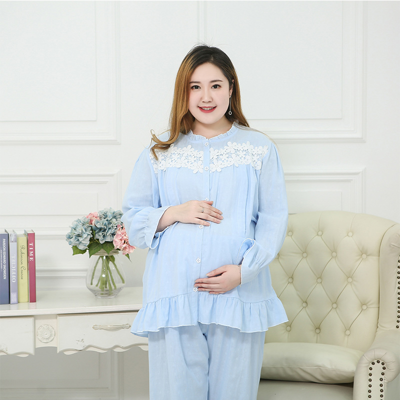 Pregnant mother breastfeeding pajamas 3XL-6XL Large size comfortable maternity clothes Pink blue yellow thin section: Blue / 6XL