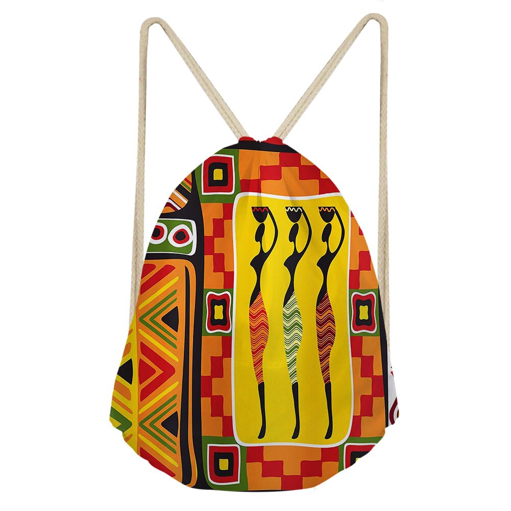 Art Style africain impression cordon sacs femmes ethnique noir Style plage épaules sac Afro dames élément chaîne sac à dos: Beige
