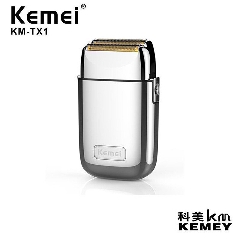 Kemei-Afeitadora eléctrica inalámbrica de doble hoja para hombre, afeitadora recargable por USB, resistente al agua, para barbero: silver no box