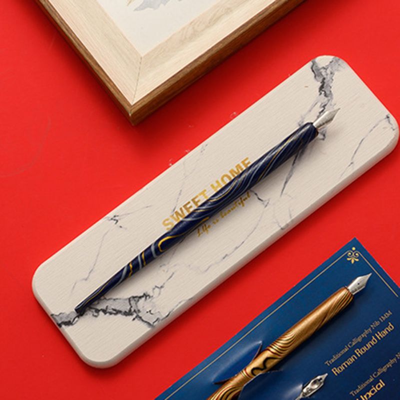 Marble Wood Manga Calligraphy Dip Pen Holder with 6 Nibs for Lettering Skiching