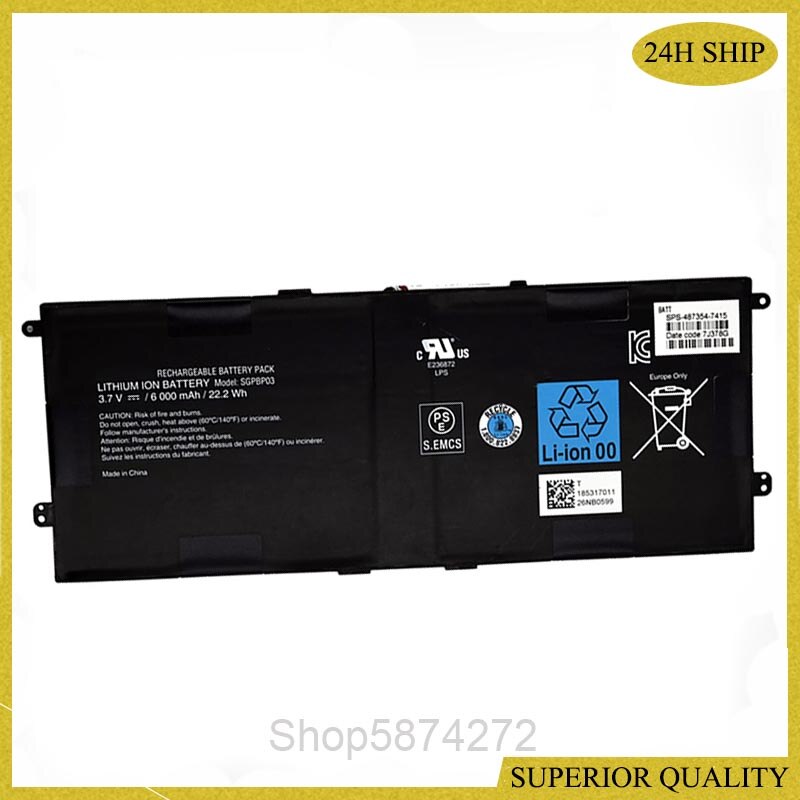 3.7V 6000Mah 22wh Originele SGPBP03 Laptop Batterij Voor Sony Xperia Tablet Z S SGPT12 SGPT121 SGPT122 SGPT123 SGPT1211 batterij