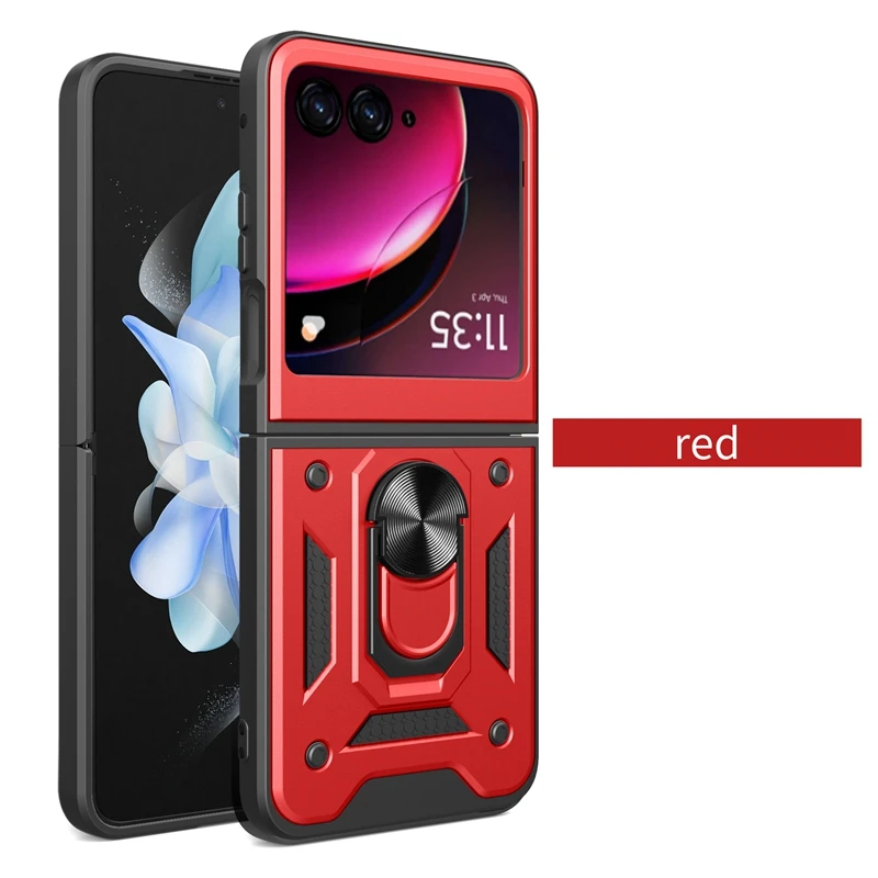 Armor Shockproof Case Voor Motorola Razr 50 40 Ultra Moto Razr + Plus 2024 2023 Cover Met Ring Magnetische houder Coque Fundas: Aluminium / Rood