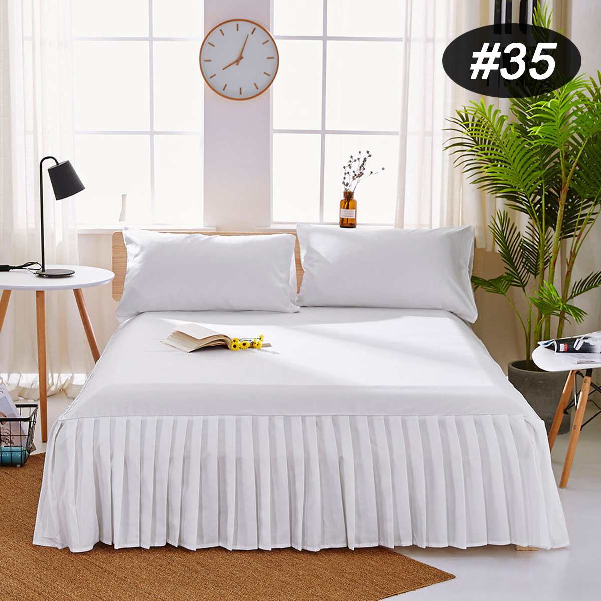 4 Colors 4 Sizes Solid Color Bed Skirt Bed Home Hotel Fitted Sheet Cover Bedspread Pillowcase: White / King