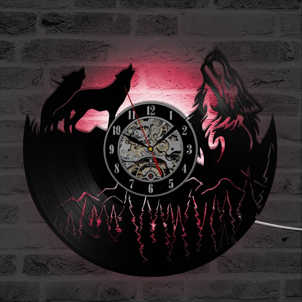 Hohl Wolf Modell Vinyl aufzeichnen Uhr Einzigartige Jahrgang Schlafzimmer Zauberstab Dekor Ideen Männer und Frauen Kühlen Antike Quarz LED uhren