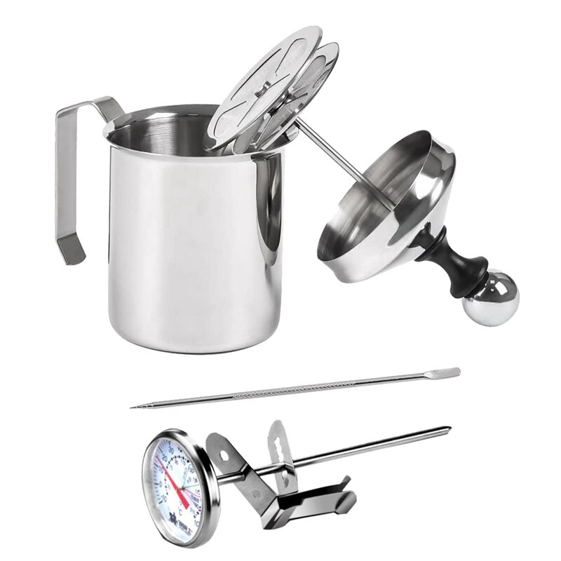 500Ml Stainless Steel Double Mesh Milk Frother,Milk Frother Jug with Art Pen&Thermometer,for Cappuccino and Coffee Latte: Default Title