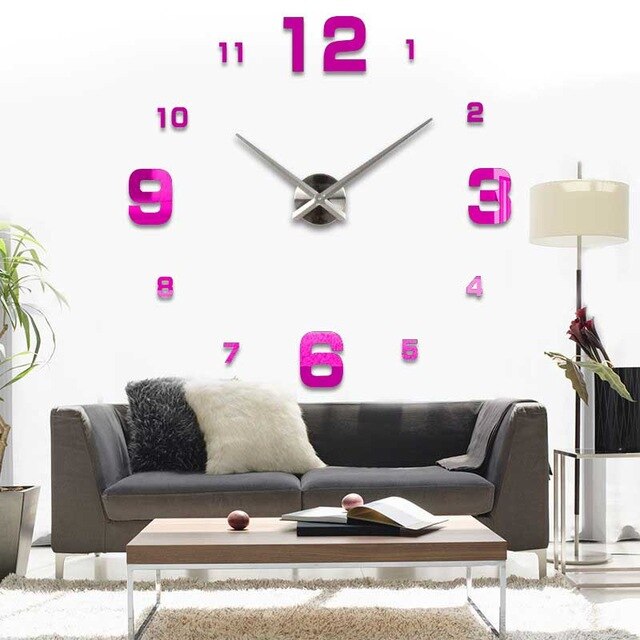 3D wall clock clocks reloj de pared watch 3d diy Acrylic mirror Stickers Quartz Modern Home Decoration: Pink / 47inch