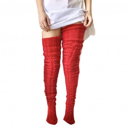Women Solid Color Knitted Extra Long Socks Over Knee Thigh Stockings Leg Warmers: Red
