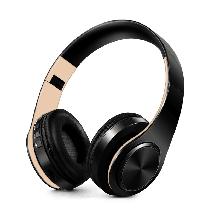 Auriculares inalámbricos estéreo Auriculares inalámbricos con Bluetooth auriculares inalámbricos portátiles compatible con radio FM tarjeta TF con micrófono para teléfono: black gold