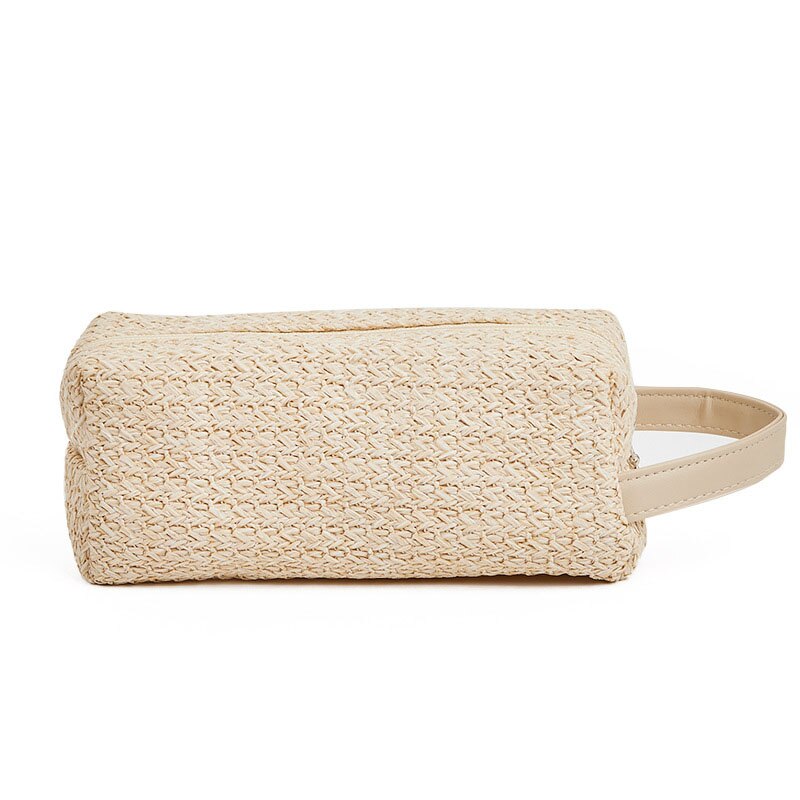 1 Pc borsa da trucco per donna in tessuto di erba borsa da viaggio per donna estiva borsa da spiaggia trucco Kit di bellezza borse Casual per le vacanze: Beige
