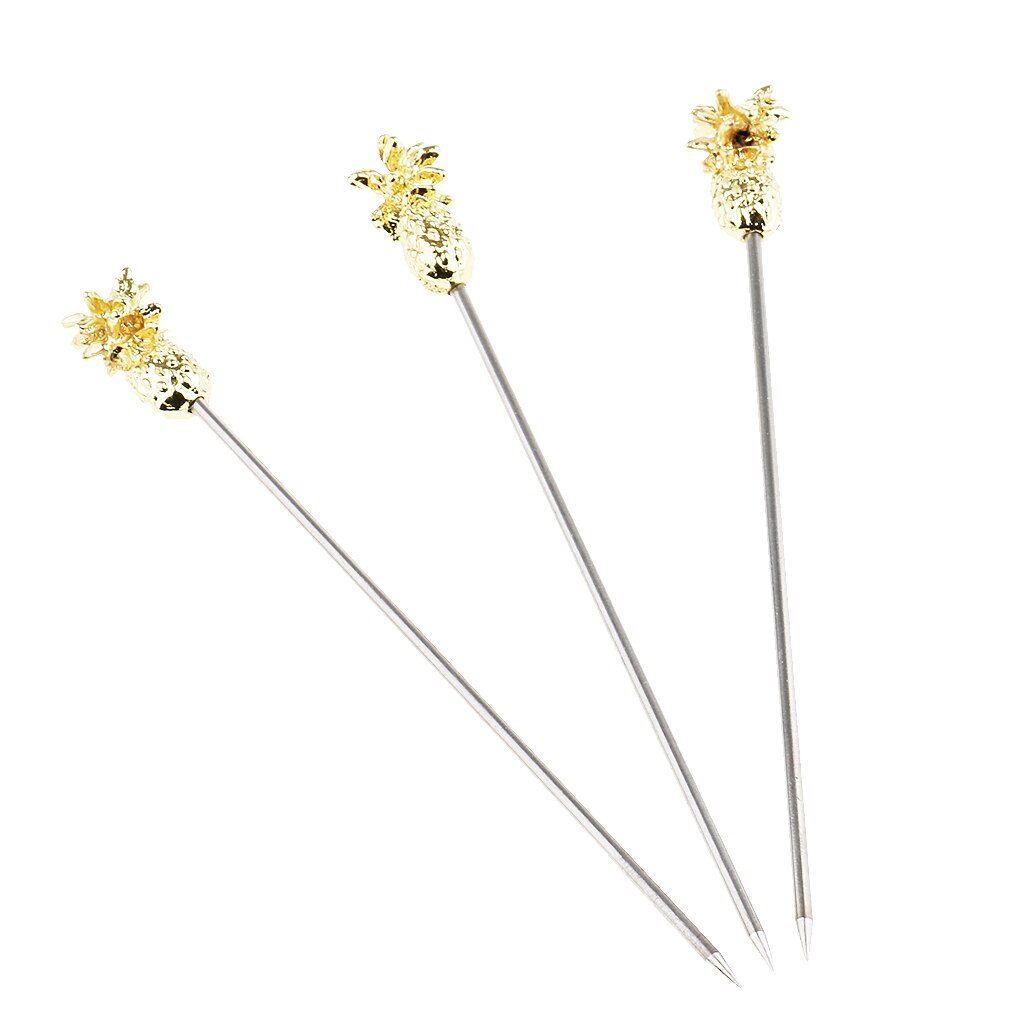 3PCS Stainless Steel Swizzle Sticks Fruit Pineapple Stick Cocktail Pick for Kitchen Bar Accessory Rose Gold