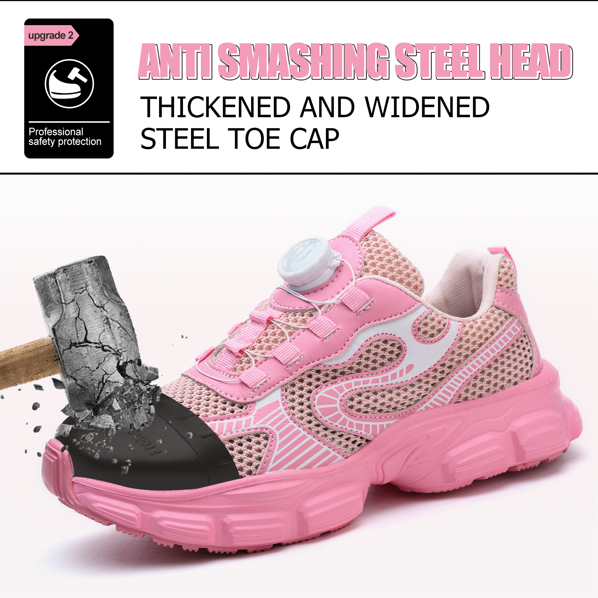 Chaussures de sécurité anti-écrasement et anti-coup de couteau pour femmes, avec capuchon en acier, antidérapantes, sans laçage, bouton rotatif, modèles chauds,