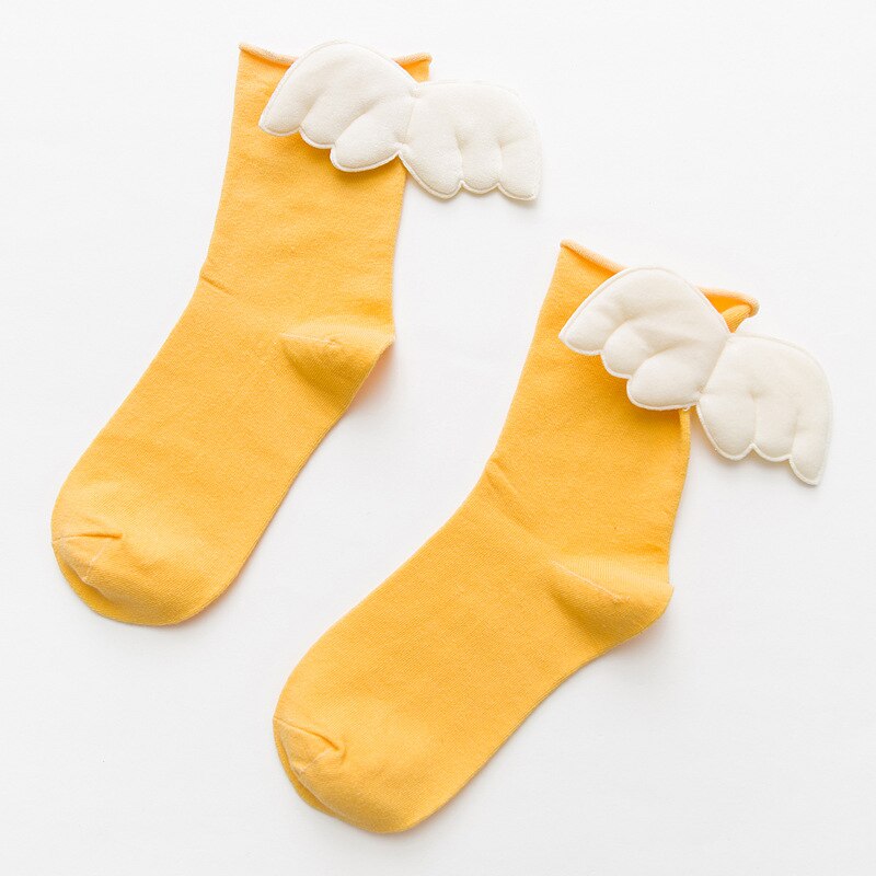 Dreamlikelin femei șosete cu aripi de înger dulce kawaii studente fete șosete prințesă din bumbac moale: Galben