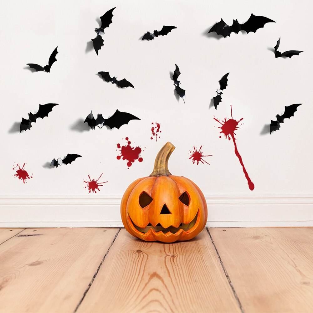 12Pcs 3D Decals Halloween Bat Sticker Muur Art Pvc Sticker Voor Feestartikelen Home Ornament Scary Decor Festival Decoratie