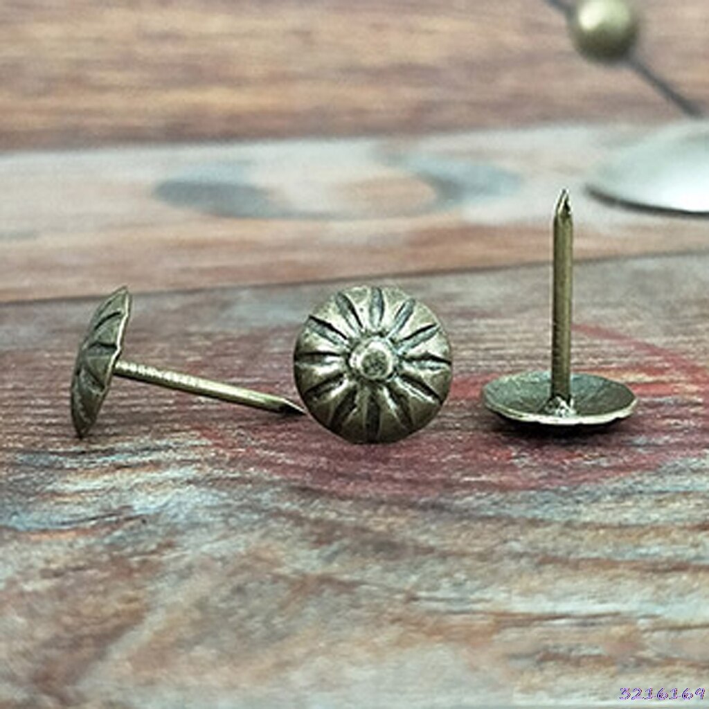 100 stk antik messing polstring søm stift stud pushpin dørnail hardware dekoration -34#