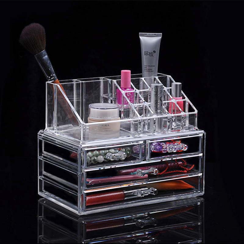 Akryl transparent makeup arrangör förvaringslådor smink arrangör för kosmetika borste arrangör hem förvaring lådor typ