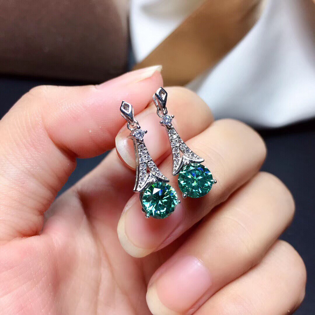 Qtt Prachtige Ronde Groene Zirconia Sieraden Sets Zilver Kleur Oorbellen Ketting Bridal Bruiloft Accessoires: Green Earrings