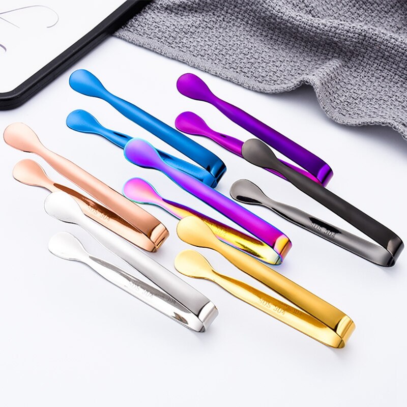 Stainless Steel Ice Tongs Portable Universal Sugar Tongs Food Tong Bread Food BBQ Clip Ice Cube Clamp Bar Kitchen Accessories