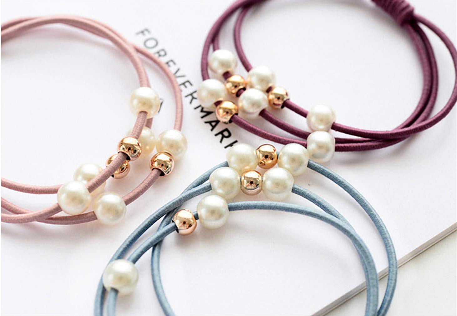 Ensemble de 5 anneaux de perles pour filles, haute élasticité, corde de tête, bandeau en caoutchouc, accessoires de cheveux pour enfants, couvre-chef pour femmes