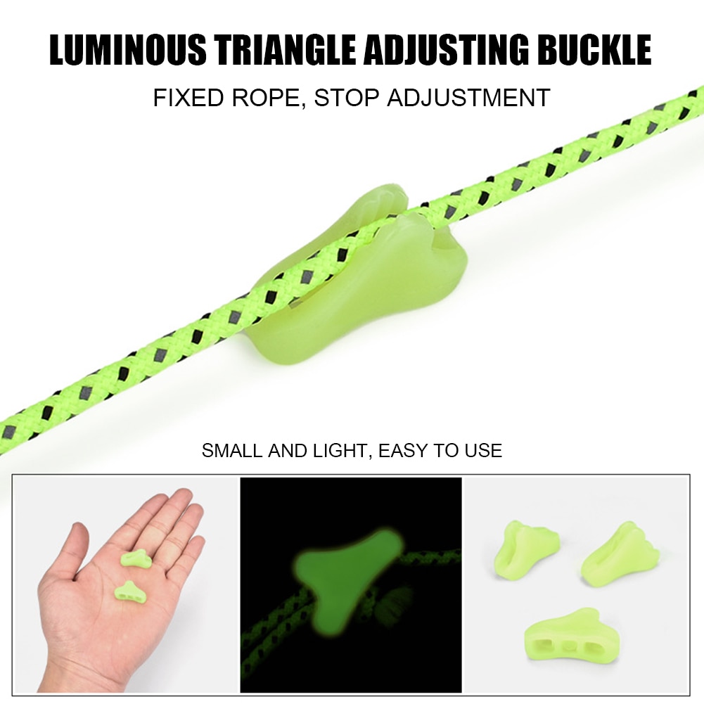 10/20 pces plástico acampamento ao ar livre fluorescente luminosa toldo tenda corda fivela dossel antiderrapante triângulo aperto gancho fivelas