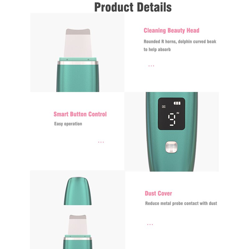 Ultrasonic Skin Scrubber Deep Cleaner Vibration Face Spatula Blackhead Remover Facial Scrubber Shovel Clean Cavitation Peeling