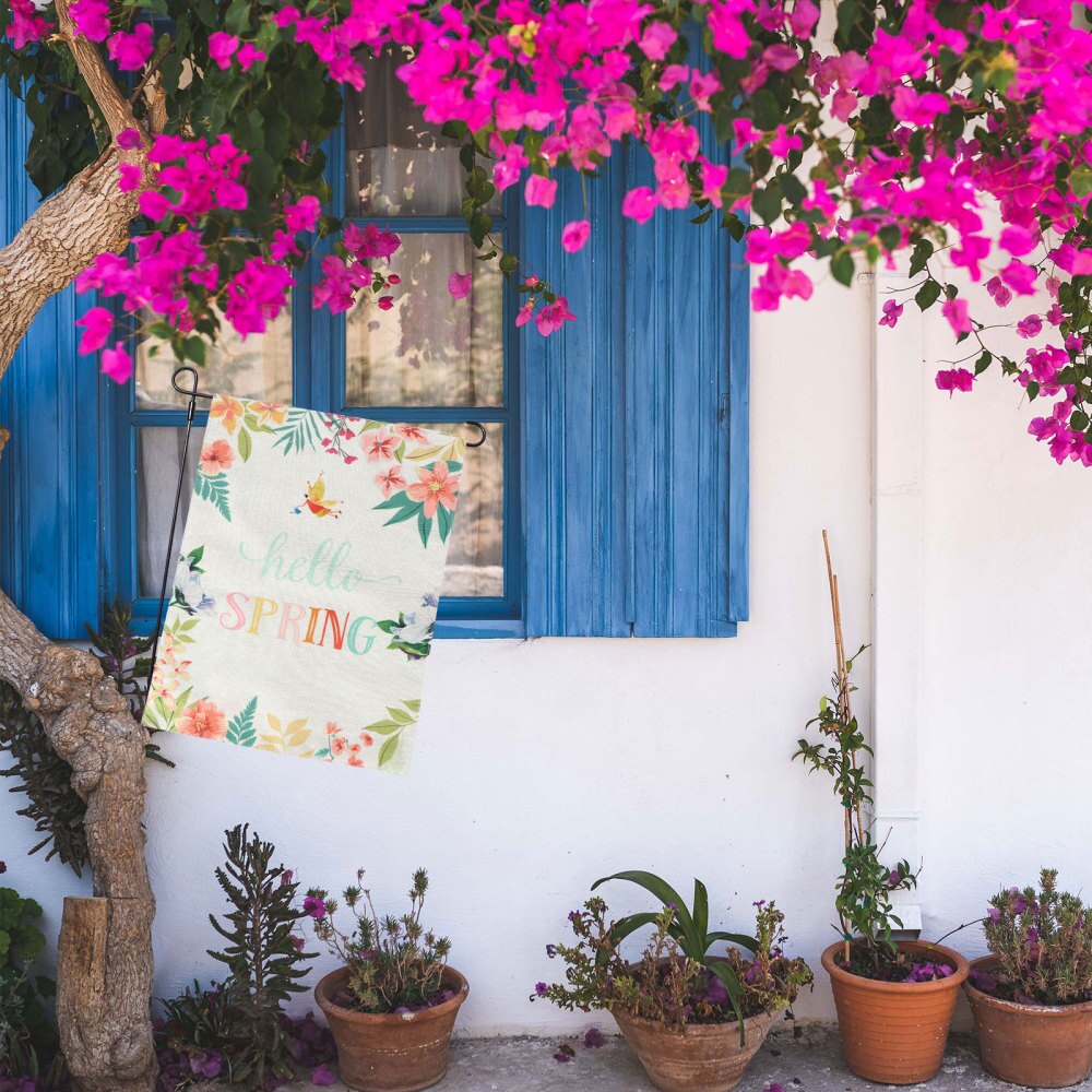 1pc Spring Themed Home Garden Banner Flag Decor Outdoor Flax Flag Scene Layout