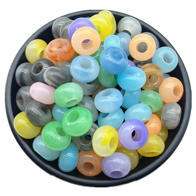 20pcs/lot 15x9mm Mixing Color Big Hole Acrylic Beads Loose Spacer Oblate Circle Bead Necklace Bracelet Pendant Jewelry Making: Silver
