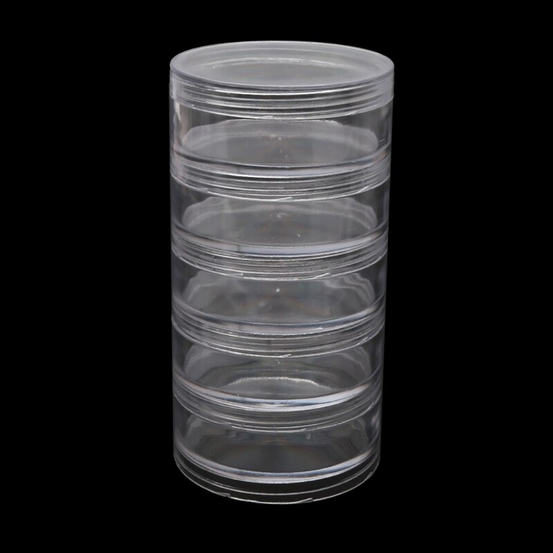 1 Set 5 Layer Cilinder Stapelbaar Bead Containers Plastic Ronde Clear Storage Jar Box Voor Kralen Knoppen Ambachten Kleine Item: Diameter 7cm