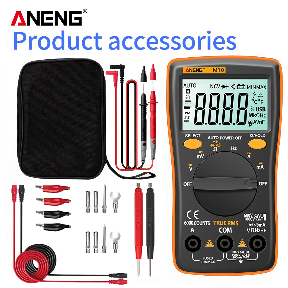 ANENG M10 Digital Multimeter Transistor Tester Analog 6000 counts Multimetro Profesional Capacitor Inductance Meter rm101/zt102: M10 Orange Pro