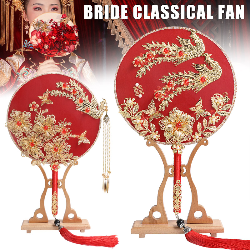 Éventail rond chinois éventail Vintage rouge | Ventilateur à la main chinois rond, éventail rouge avec pompon, décoration de fête de mariage et de mariée, poudard