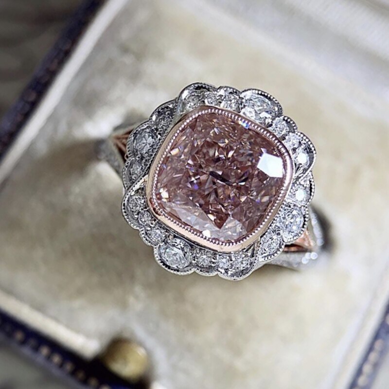 Exquisite Female Pink Square Rhinestone Ring Charming Women Wedding Engagement CZ Ring Jewelry Romantic Valentine's Day