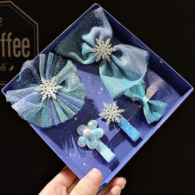 Menoea Kids Hair Accessories 5 Pcs Colors Grosgrain Ribbon Bows Clips Hairpin Girl's Hair Bows Boutique Hair Clip Headware Suits: AH626 Blue