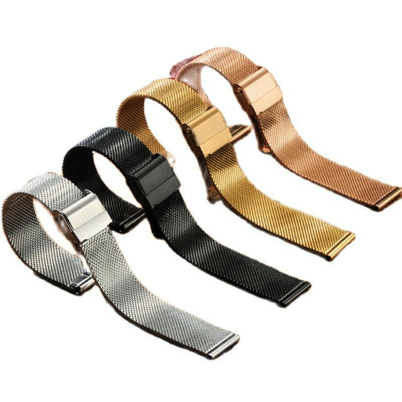Correa de reloj de , 8mm, 10mm, 12mm, 14mm, 16mm, 18mm, 20mm, 22mm, 24mm, correa de reloj Milanesa De cuero y acero inoxidable plateado