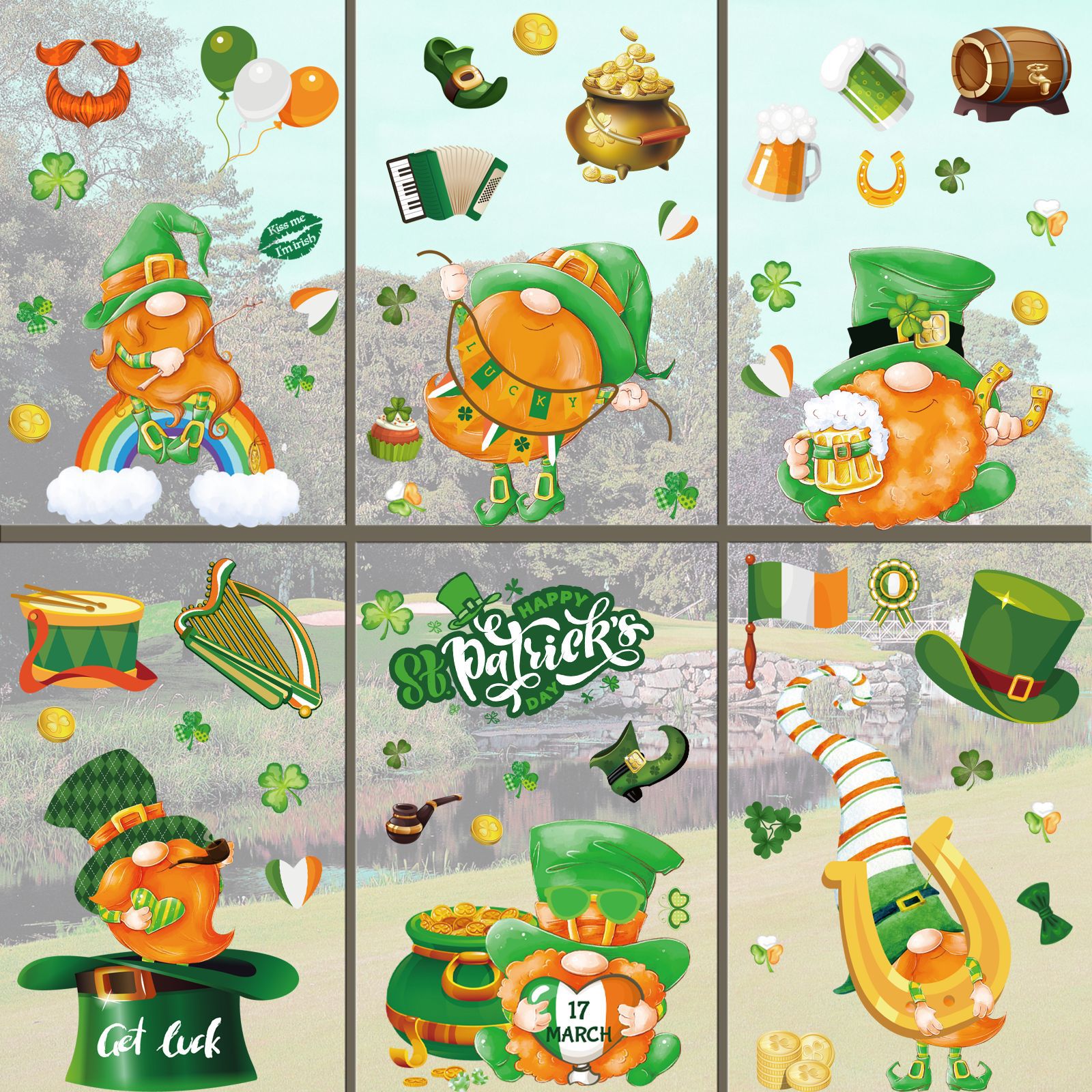 9 Stuks Ierse Dag Dwerg Statische Raamsticker St. Patrick Dag Raamdecoratie Sticker Kinderen Favoriete Home Decor sticker
