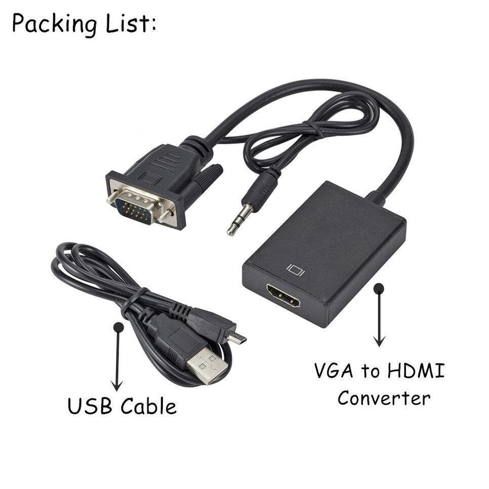 BGGQGG 1080P HD Vga a Hdmi con cavo Audio da 3.5mm adattatore Vga a Hdmi per PCProjector convertitore Audio Video da Laptop a HDTV Ps4