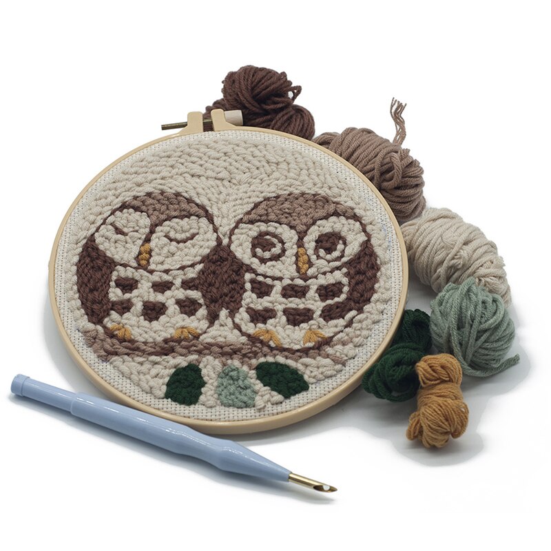 Uggla punch broderi kit med garn för diy nybörjare tecknad broderi handarbete ull arbete: Uggla  -2