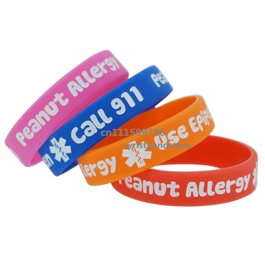 50 pièces/lot Bracelet en Silicone pour enfants allergie aux arachides appel 911 Bracelet