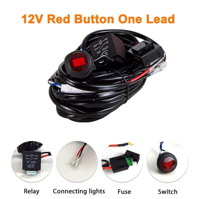 Willpower Car LED Light Bar Wire 3M 12V 40A Relay Fuse Wiring Harness Relay Loom Cable Kit for Auto Driving Offroad Work Lamp: Red Button 1 Lead