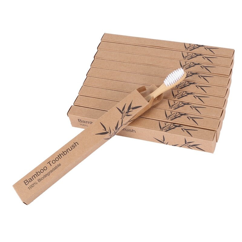 10Pcs Milieuvriendelijke Hout Bamboe Tandenborstel Bamboe Fibre Houten Handvat Tandenborstel Whitening