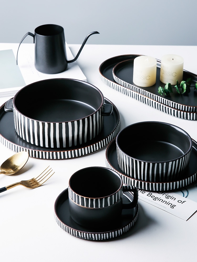 Vaisselle de table ménage manger le riz | Porcelaine couleur belle céramique les plats vaisselle ménage manger le riz bol oreilles doubles assiette à soupe, Long plat carré