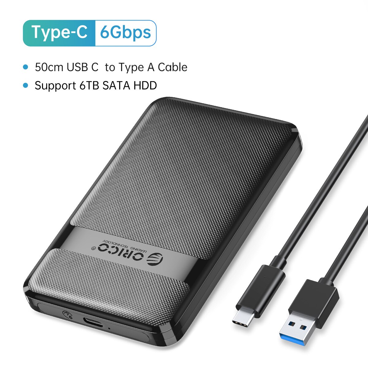 ORICO HDD Case 2.5 Inch SATA to USB3.0/Type-C HDD Enclosure 6Gbps Max USB-C External SATA HDD Enclosure Support Auto-Sleep: Silver