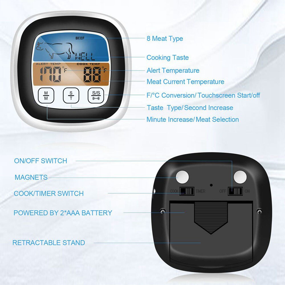 Digital Oven Thermometer Meat Timer Baking Temperature Meter Stainless Steel Gauge Digital Kitchen Baking Tools