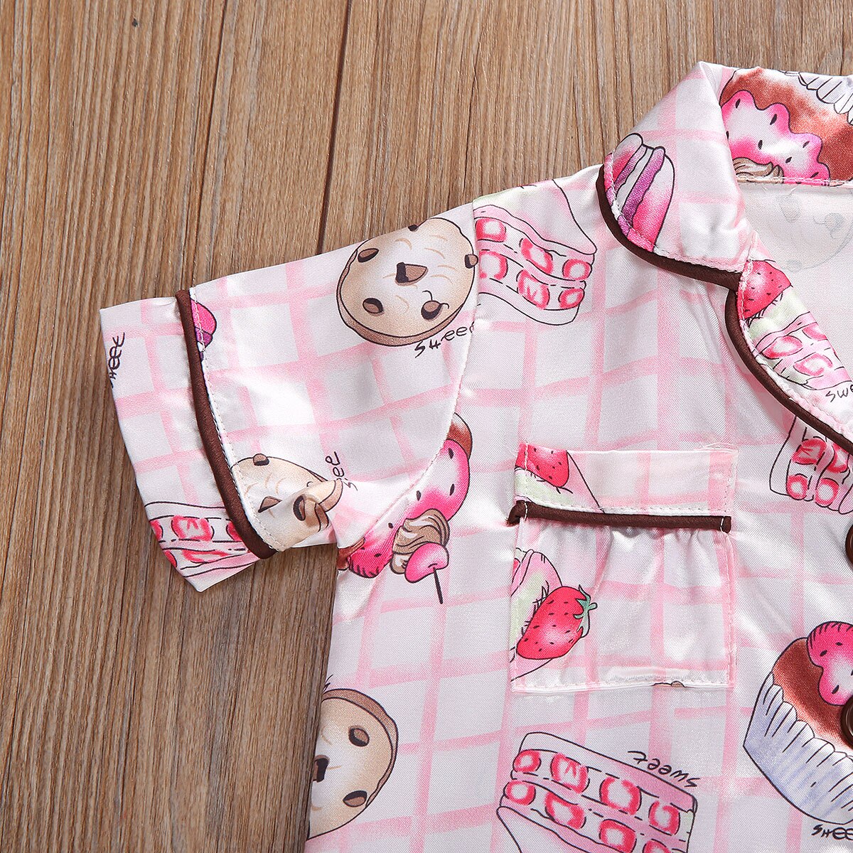 Summer Girls Printed Short-sleeved Pajamas Set Cute Cookie Pattern Comfy Cotton Sleepwear Unisex Infant Solid Color Clothing