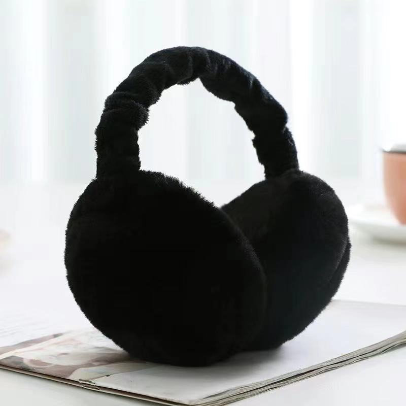 Foldable Stretch Soft Earmuffs for Women Men Warm Cute Plus Velvet Earmuffs Winter Ladies Cold Protection Ear-Muffs: black