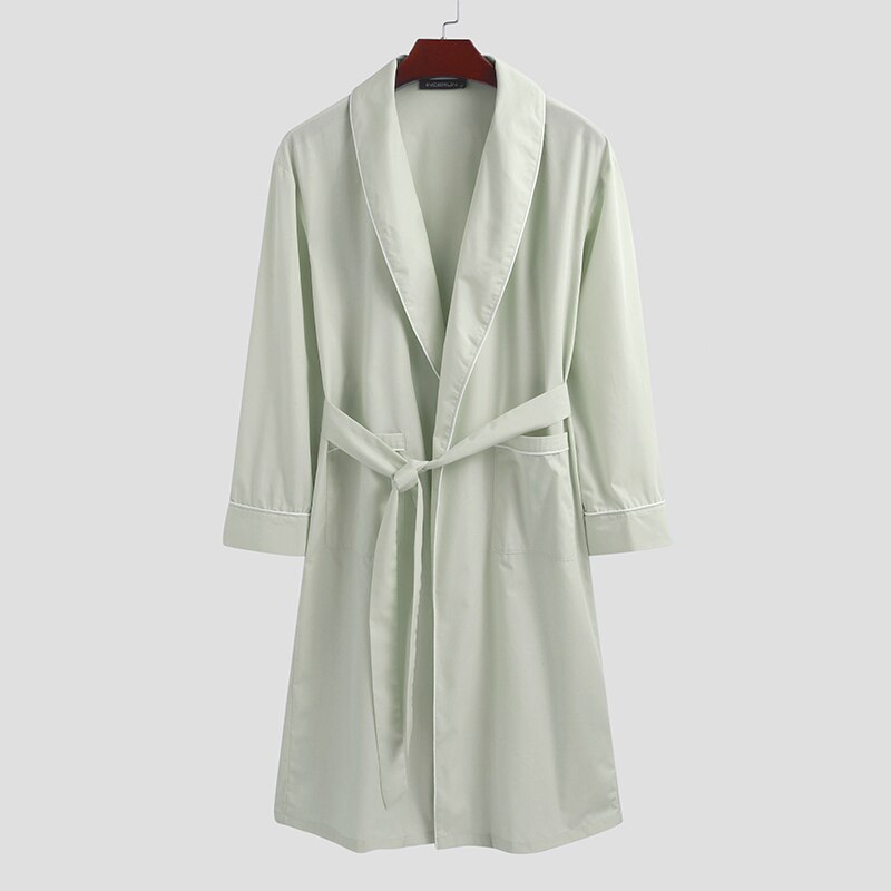 Menn sovekåpe ensfarget langermet koselige badekåper fritids hjemmeklær jakkeslag nattkjole menn kimono morgenkåpe incerun: Lysegrå / S