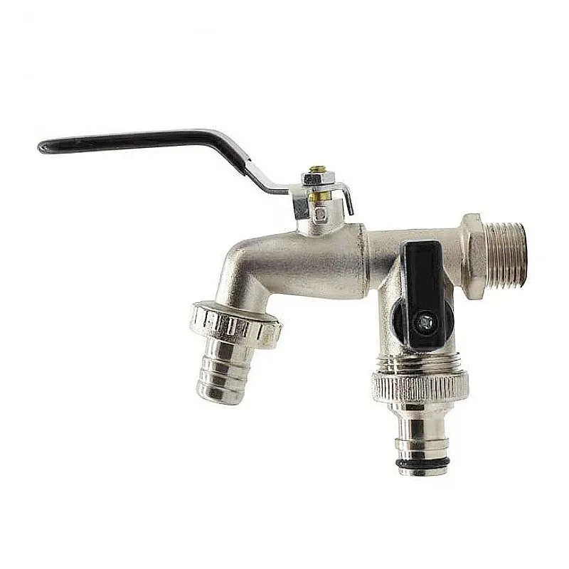 Outdoor garden faucet with 1 inlet and 2 outlets antifreeze faucet, equipped with double joint brass black faucet garden tool: Light Grey