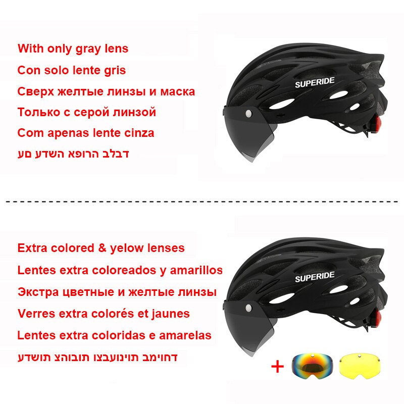 SUPERIDE Outdoor Cycling Helmet with Rearlight Unisex Mountain Road Bike Helmet Sports MTB Bicycle Helmet with Goggles &amp; Visor